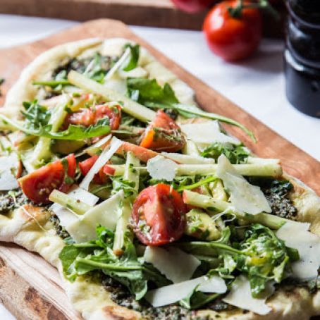 Pesto Flatbread with Microgreens Salad