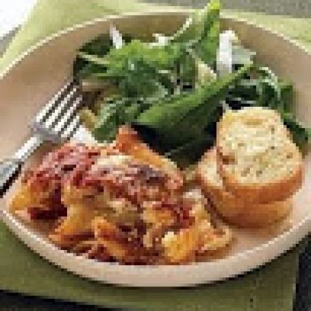 Baked Ziti with Crunchy Italian Salad and Garlic Bread