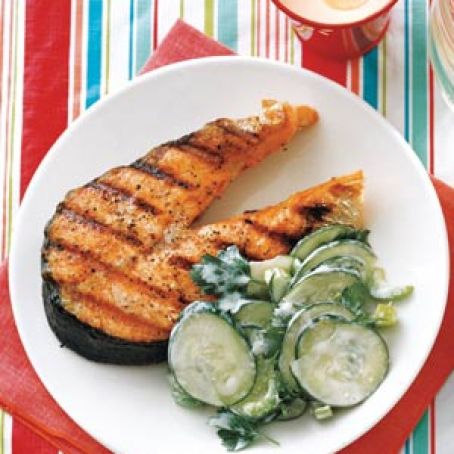 Grilled Salmon With Cucumber and Celery Salad