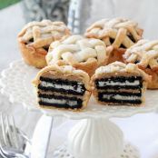 Oreo and Peanut Butter Layered Baby Lattice Pies