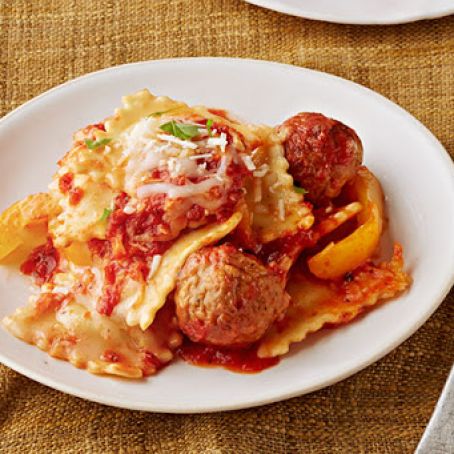 Slow Cooker Ravioli & Meatball  Caserole