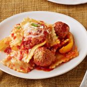 Slow Cooker Ravioli & Meatball  Caserole
