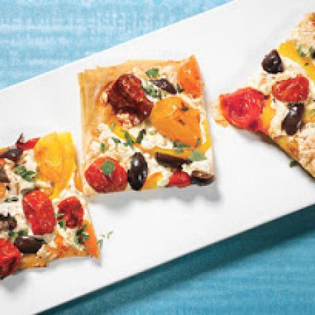 Phyllo Pizza with Smoked Mozzarella and cherry tomoatoes
