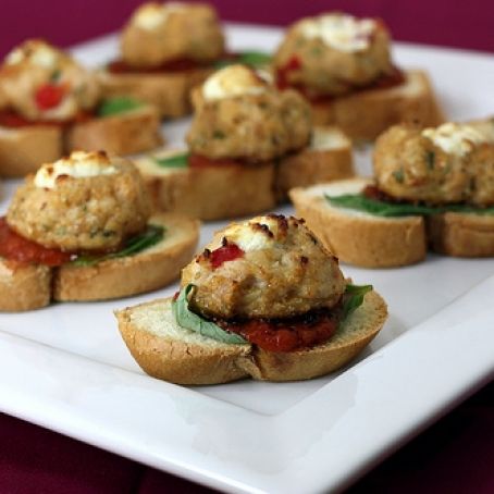 Goat Cheese-Stuffed Chicken Meatball Crostini