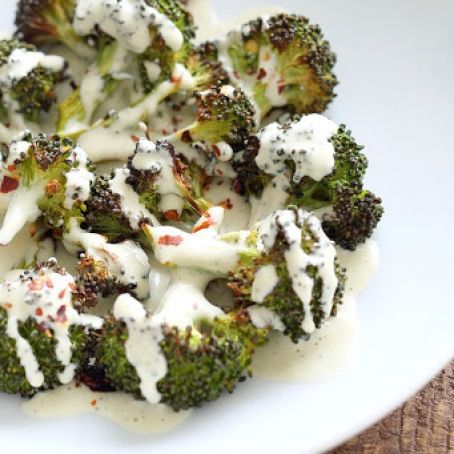 Roasted Broccoli with Creamy Basil Dressing