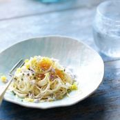 Capellini with Chive Blossoms and Creme Fraiche
