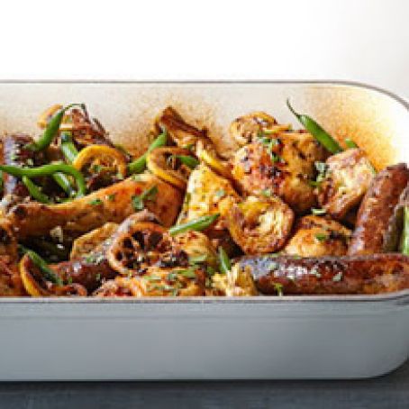 Roast Chicken with Green Beans and Artichokes Recipe