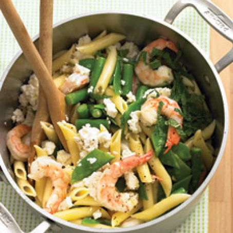 Pasta with Shrimp, Feta, and Spring Veggies