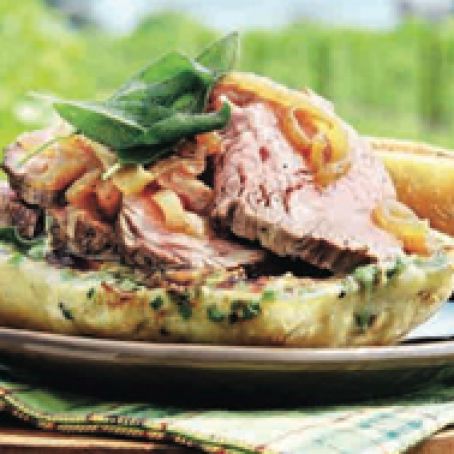 Roast Beef & Sweet Onion Jam on Gorgonzola Buns