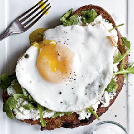 Open-Faced Sandwiches with Ricotta, Arugula, and Fried Egg