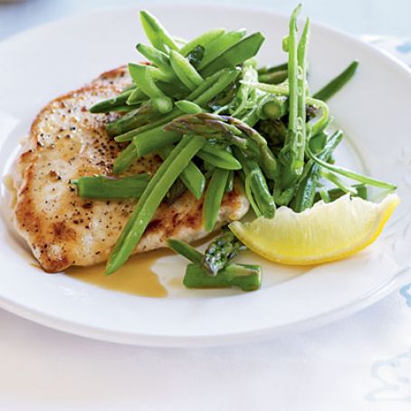 Chicken Scaloppine with Sugar Snap Pea, Asparagus, and Lemon Salad