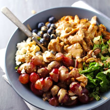 Rainbow Chicken Salad with Almond Honey Mustard Dressing