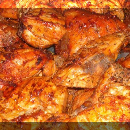 BBQ glazed chicken and potatoes