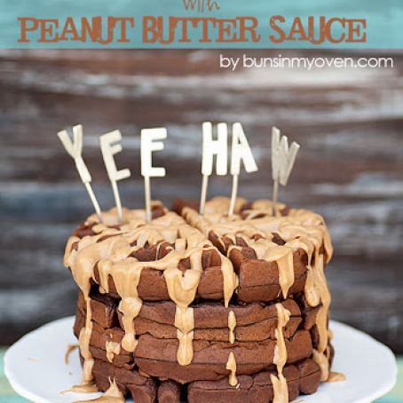 Chocolate Waffles with Peanut Butter Sauce