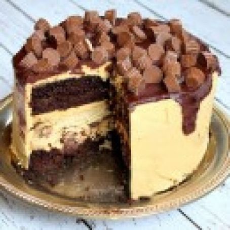 Chocolate- Peanut Butter Cup Cheesecake Cake