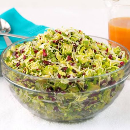 Avocado Shaved Brussels Sprout Salad with Honey Ginger Vinaigrette