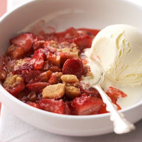 Grilled Strawberry-Rhubarb Cobbler with Shortbread Crumb Topper