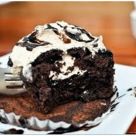 Peanut Butter Stuffed Hot fudge Cupcakes