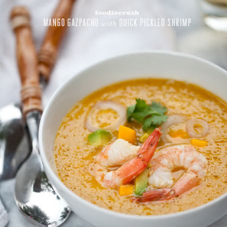 Mango Gazpacho with Pickled Shrimp