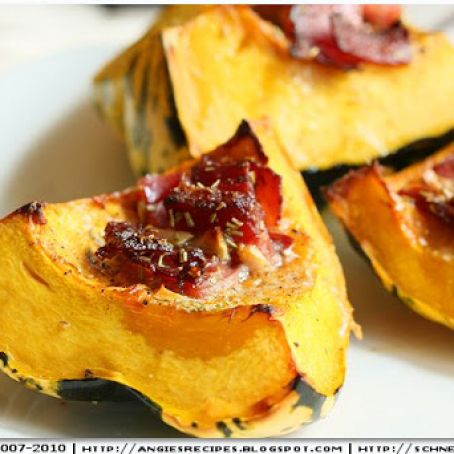 Carnival Squash with Smoked Bacon and Rosemary-Baked