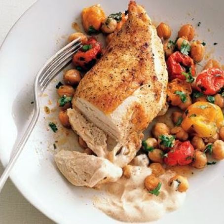Roast Chicken Breasts with Garbanzo Beans, Tomatoes, and Paprika