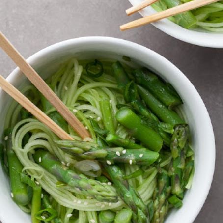 Cucumber Noodles with Asparagus and Ginger Scallion Sesame Sauce