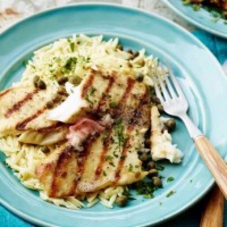 Grilled Tilapia with Lemon Butter, Capers and Orzo
