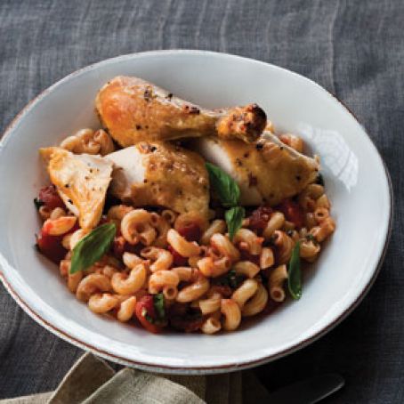 Roast Chicken-Ginger&Tomatoes,Elbow Macaroni with Pan Sauce