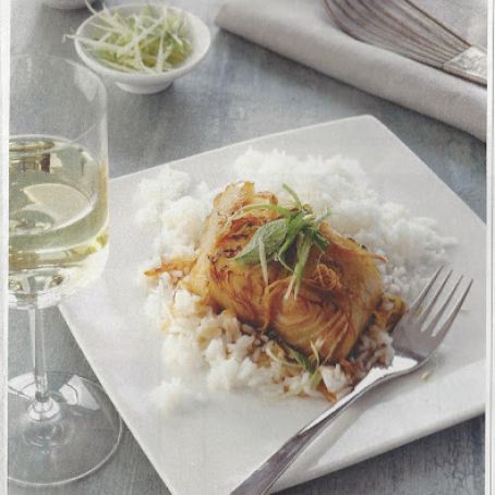 BRAISED  BLACK COD WITH  GINGER-SOY GLAZE