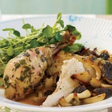 Roasted Herb Chicken with Morels and Watercress Salad