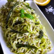 Zucchini Noodles, Carrot Top Pesto, & Pan Roasted Asparagus