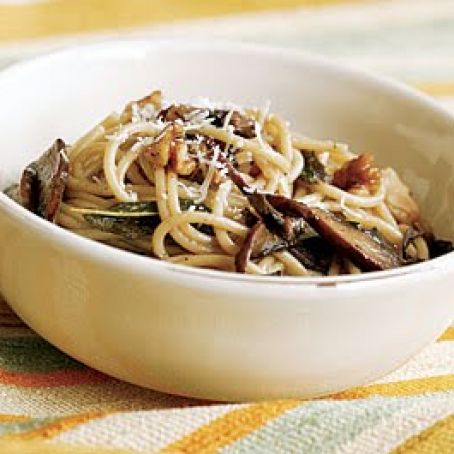 Spaghetti with Portabellas, Sage & Walnuts