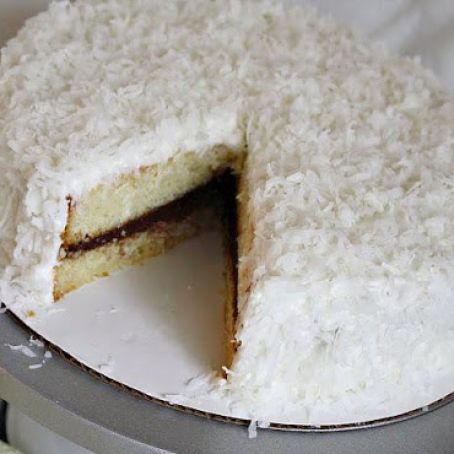 Coconut Layer Cake with Swiss Meringue Buttercream and Chocolate Ganache Filling