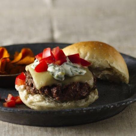 Beef and Chorizo Burgers with Roasted Chile Mayonnaise