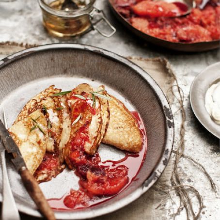 Buttermilk Crêpes with citrus compote and rosemary honey