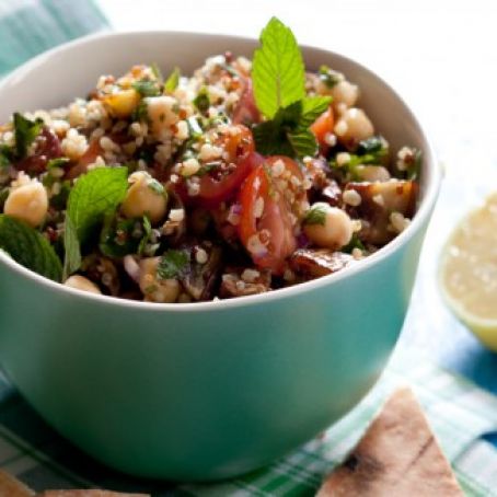 Mixed-Grain Tabbouleh with Roasted Eggplant, Chickpeas, and Mint