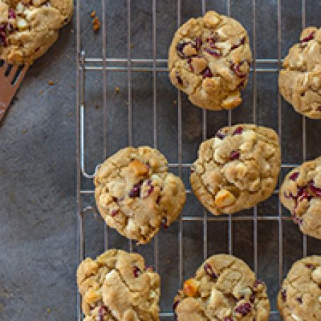 WHITE CHOCOLATE CHIP MACADAMIA COOKIES WITH DRIED CHERRIES