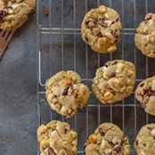 WHITE CHOCOLATE CHIP MACADAMIA COOKIES WITH DRIED CHERRIES