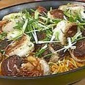 Pumpkin-Peanut Curry Noodles with Five-Spice Seared Scallops and Shrimp