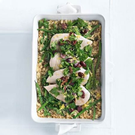 Quinoa Roasted Chicken with Olive Gremolata