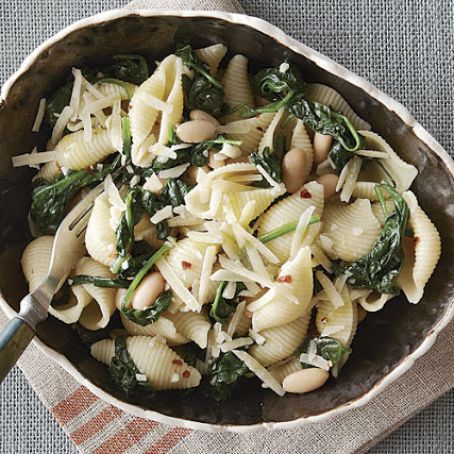 Pasta Shells With Spinach and Cannellini Beans