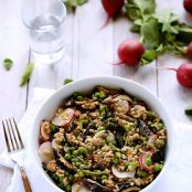 Spring Farro Salad with Roasted Garlic Vinaigrette