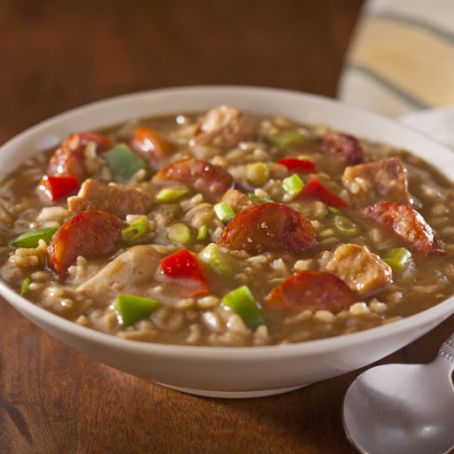 Chicken and Smoked Sausage Gumbo with White Rice
