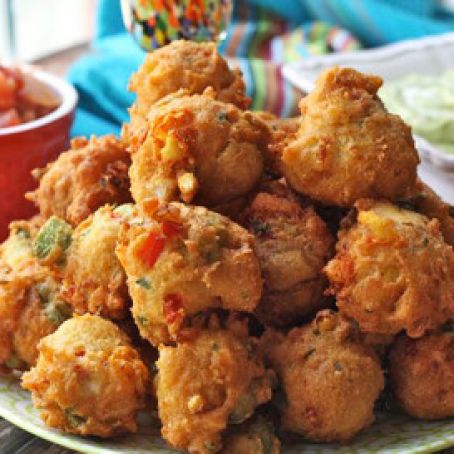Avocado Fritters with Avocado-Cilantro Cream Dipping Sauce
