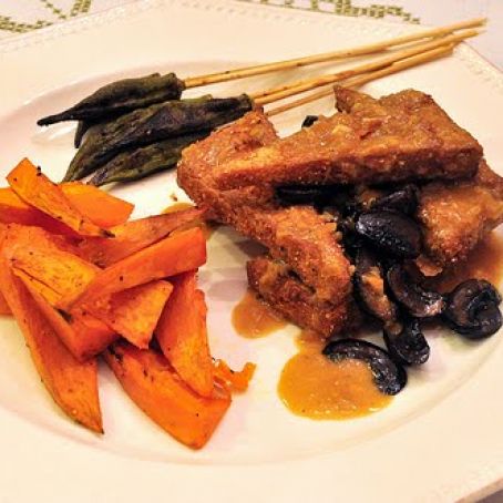 Buttermilk Tofu, Smoked Sweet Potato Fries, Grilled Okra