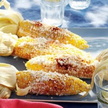 Grilled Corn with Sour Cream and Cotija Cheese