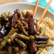 Szechuan Spicy Garlic Eggplant and String Bean Stir Fry