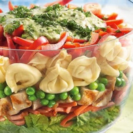 Layered Tortellini Pasta Chicken Salad