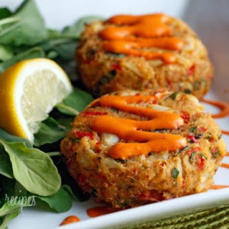 Baked Lump Crab Cakes with Red Pepper Chipotle Lime Sauce (Gina's Skinny)
