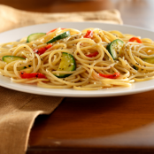 Spaghetti with Zucchini & Roasted Red Bell Peppers
